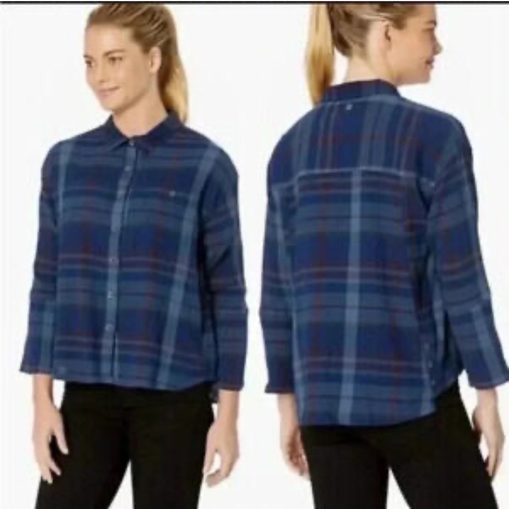 Prana Fillary Blue Plaid Organic Cotton Button-Down Shirt Campcore Cabincore